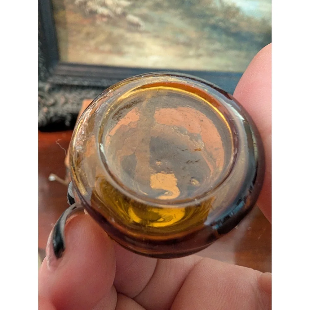Vintage Miniature Amber Glass Oil Lamp 4 Inch Brass Hardware Hurricane Chimney